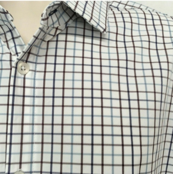 Mizzen + Main Mens Shirt Trim Fit White Blue Brown Check Patter XL - Picture 1 of 7